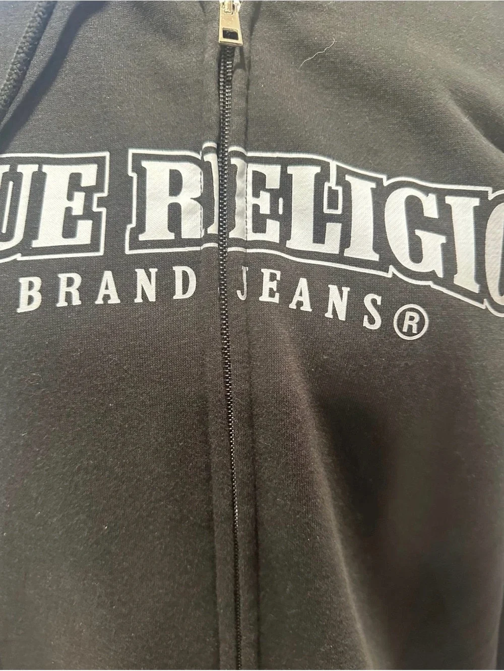 True Religion Black Zip-Up Hoodie with White Logo
